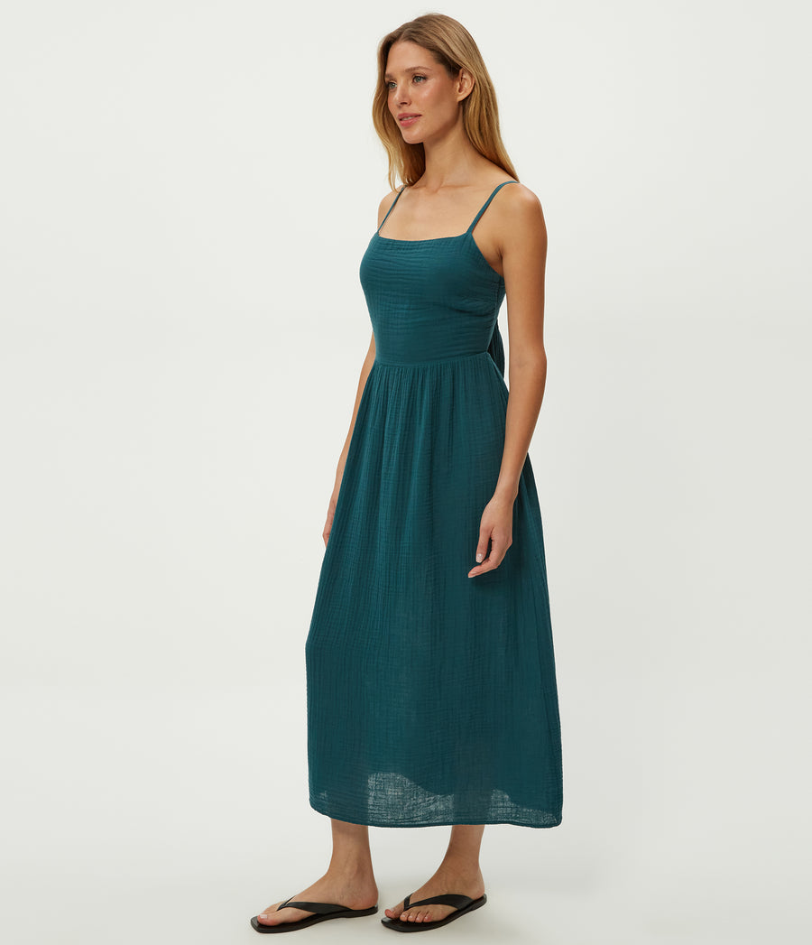 Allora Gauze Dress in RAINFOREST BLUE Combo Side View #RAINFOREST