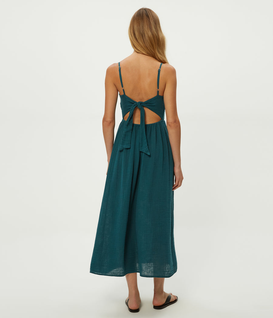 Allora Gauze Dress in RAINFOREST BLUE Combo Back View #RAINFOREST