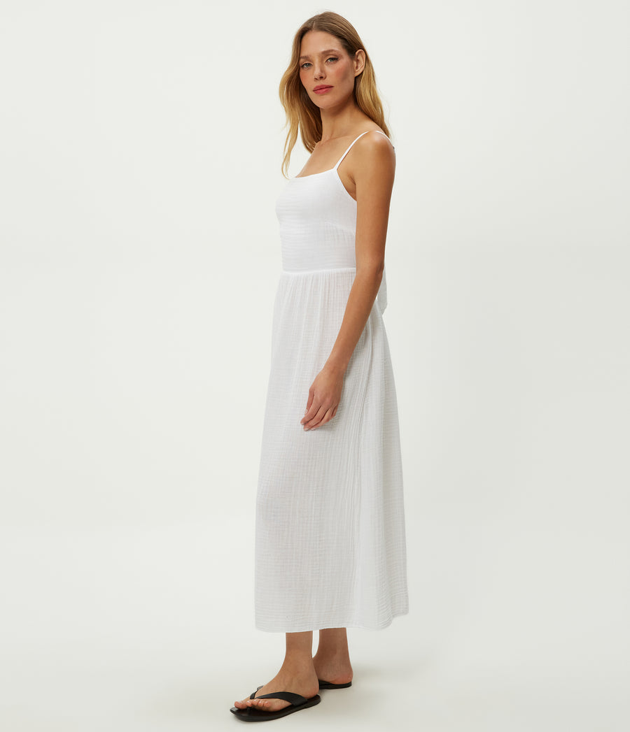 Allora Gauze Dress in White Side View #WHITE
