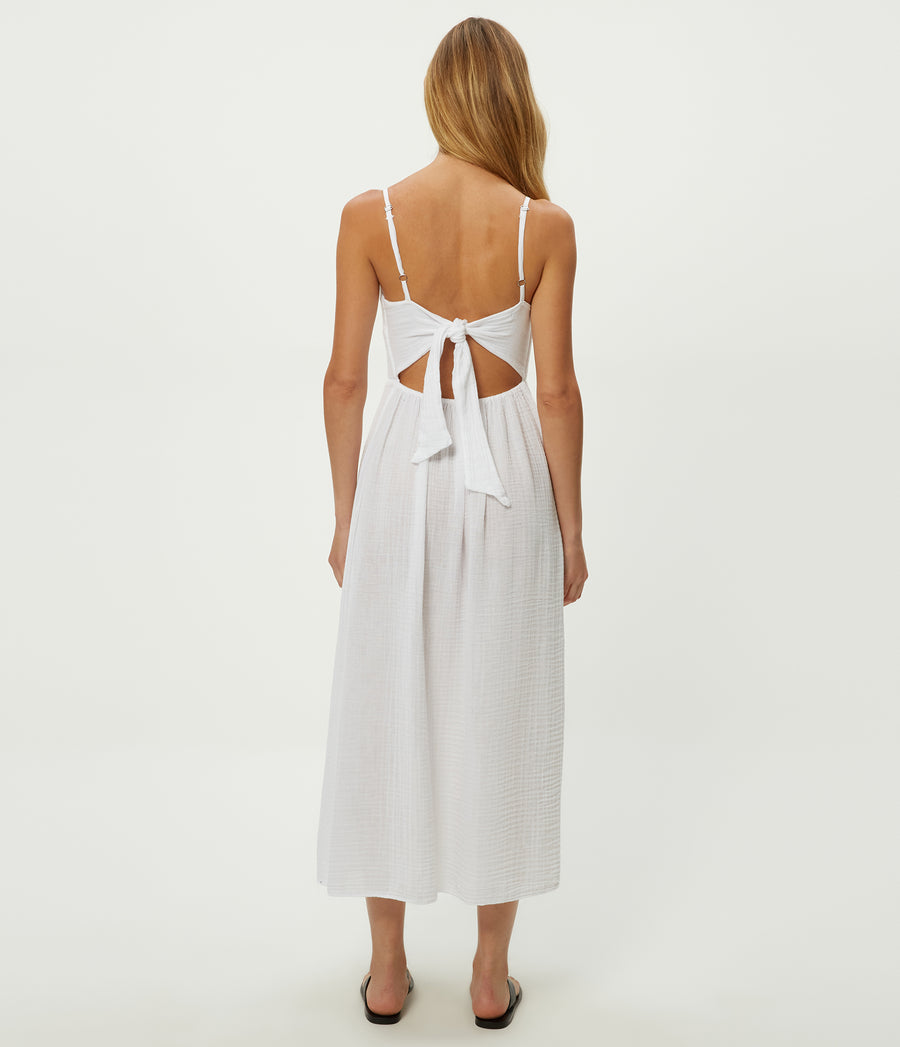Allora Gauze Dress in White Back View #WHITE