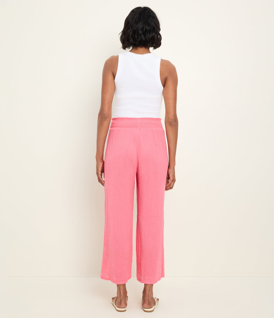 Medina Cropped Gauze Pant in Dragonfruit Pink Back View #DRAGONFRUIT