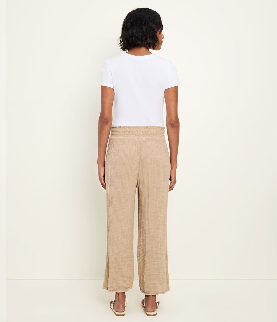 Medina Cropped Gauze Pant in Macadamia Beige Back View #MACADAMIA