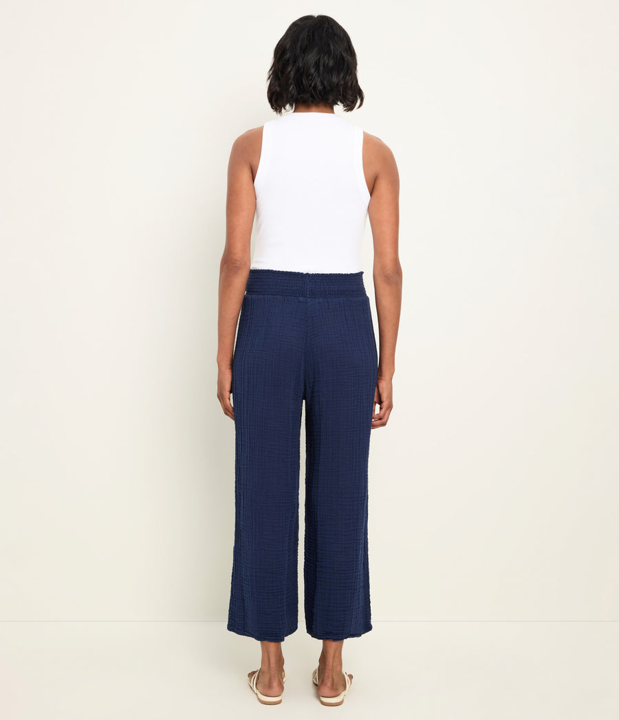 Medina Cropped Gauze Pant in Nocturnal Blue Back View  #NOCTURNAL