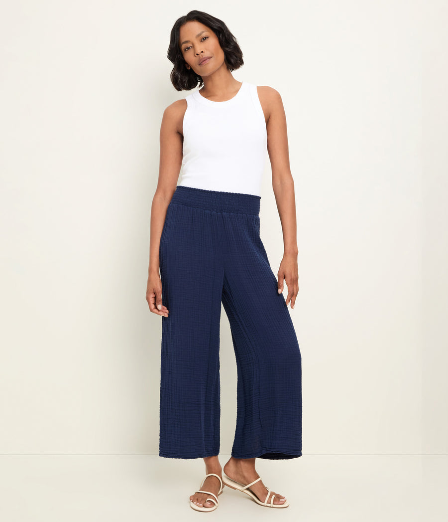 Medina Cropped Gauze Pant in Nocturnal Blue Side View #NOCTURNAL