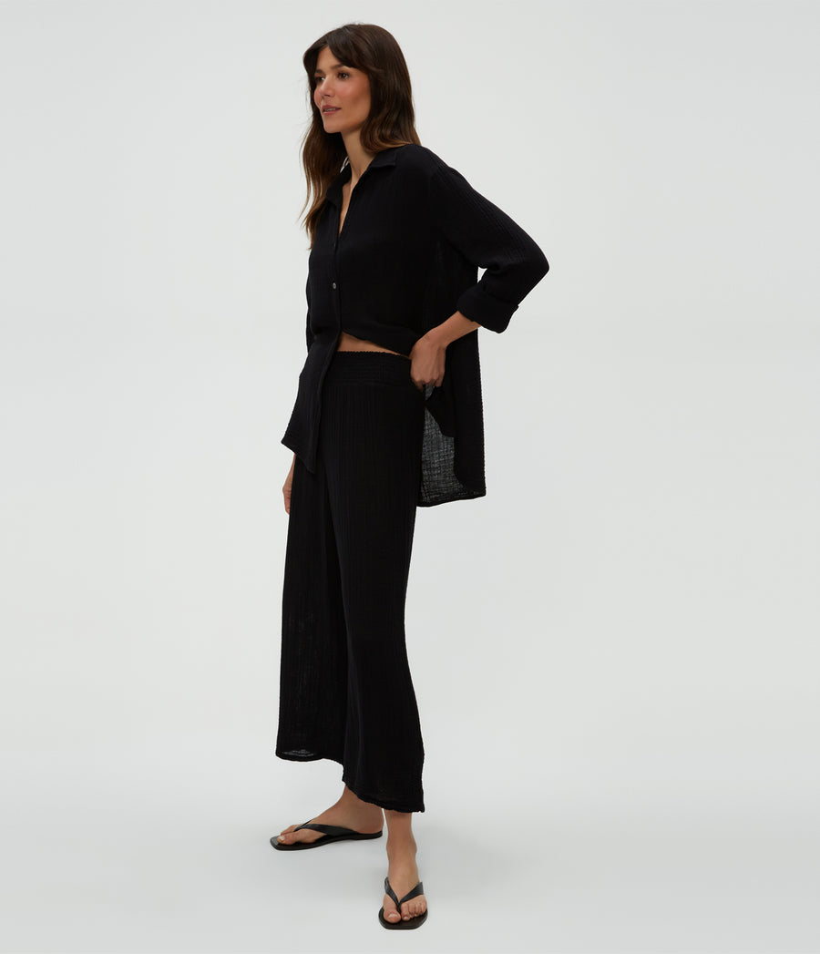 Medina Cropped Gauze Pant in Black  Side View #BLACK