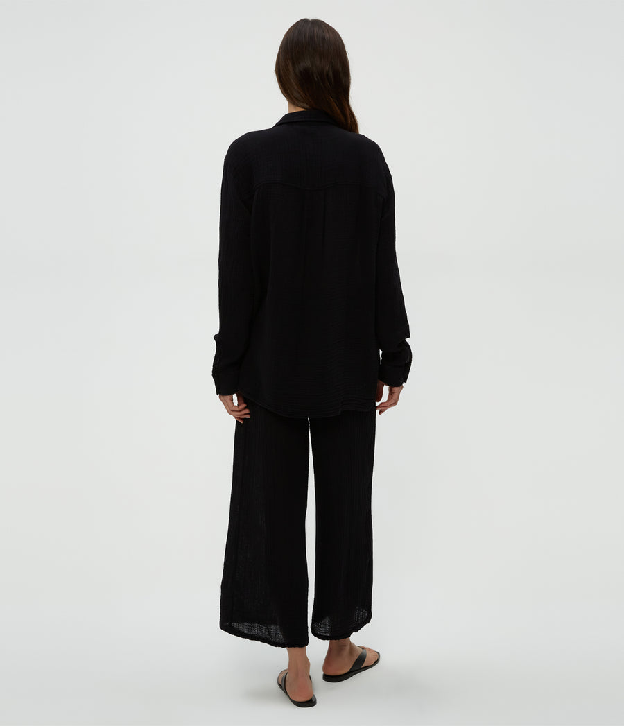 Medina Cropped Gauze Pant in Black  Back View #BLACK