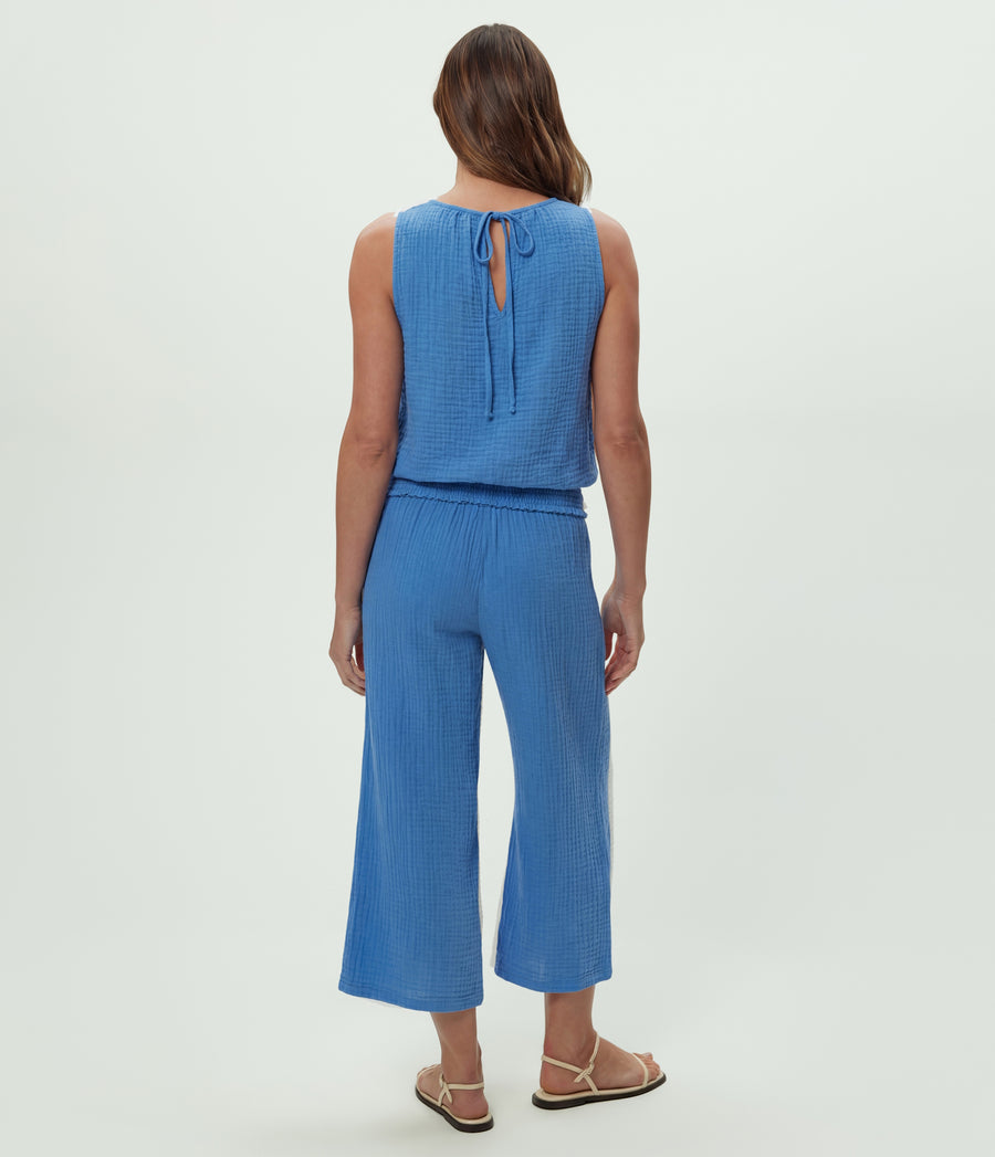 Medina Cropped Gauze Pant in Blue Ribbon Blue Back View #BLUE RIBBON