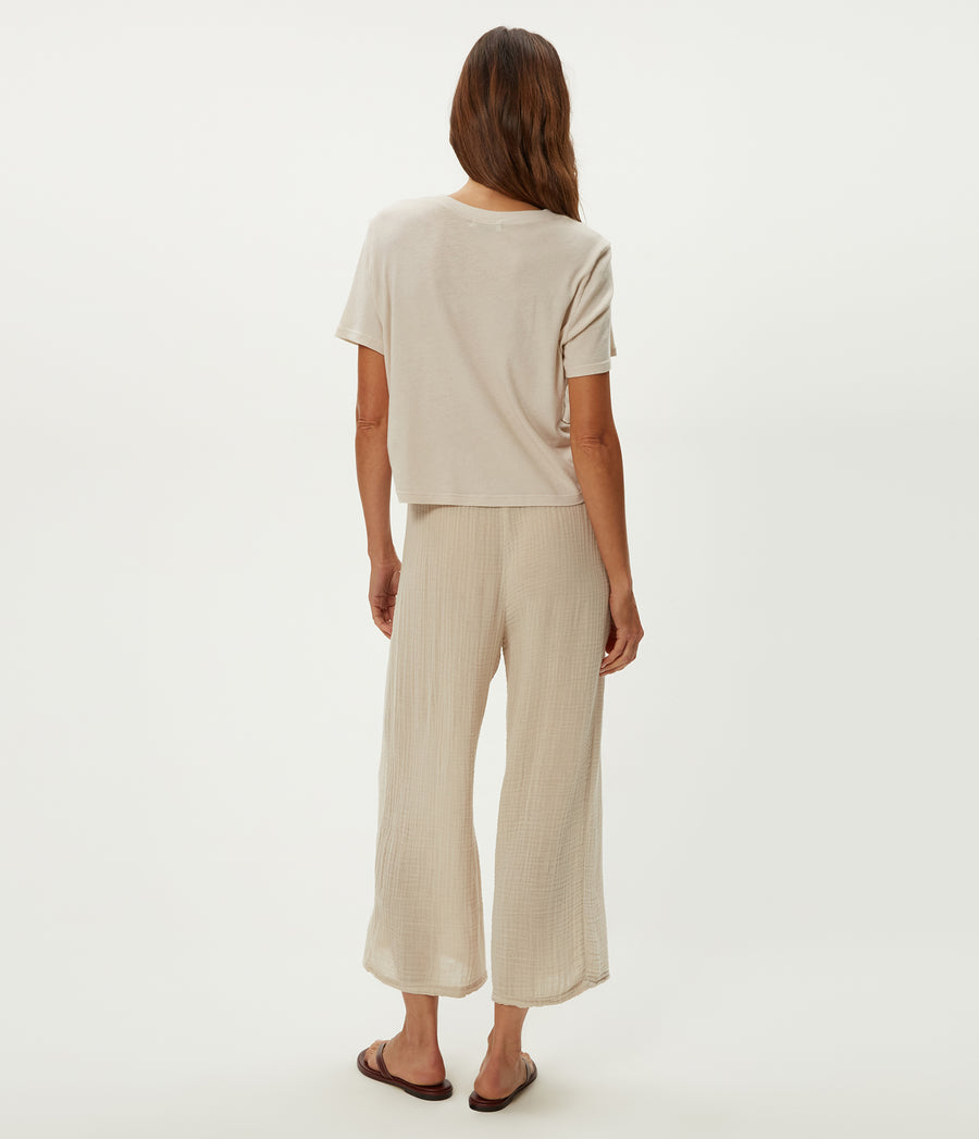 Leo Gauze Button Down Shirt in Cement Beige Back View #CEMENT
