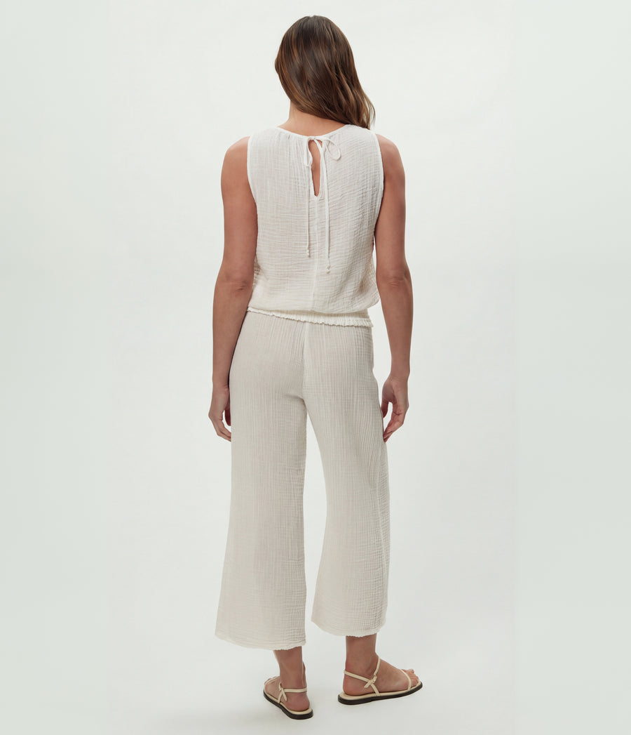 Medina Cropped Gauze Pant in Chalk White Back View #CHALK