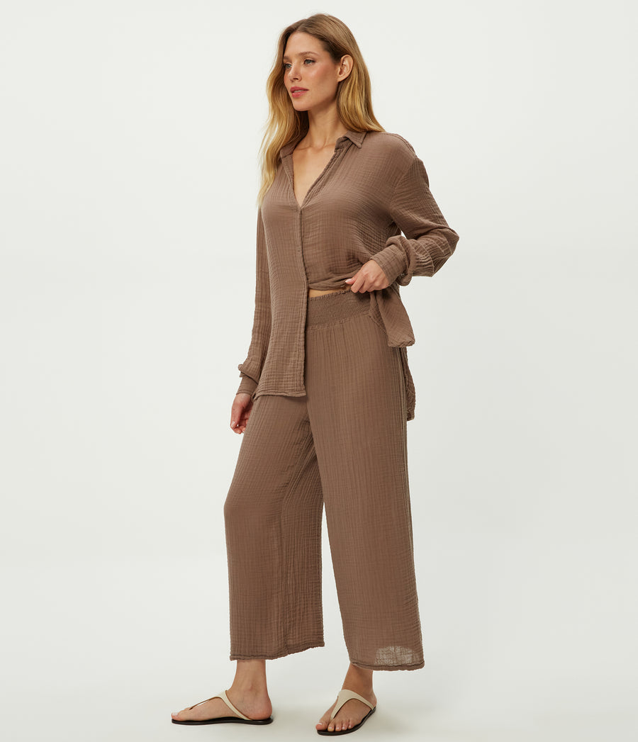 Medina Cropped Gauze Pant in Cobblestone  Side View #COBBLESTONE