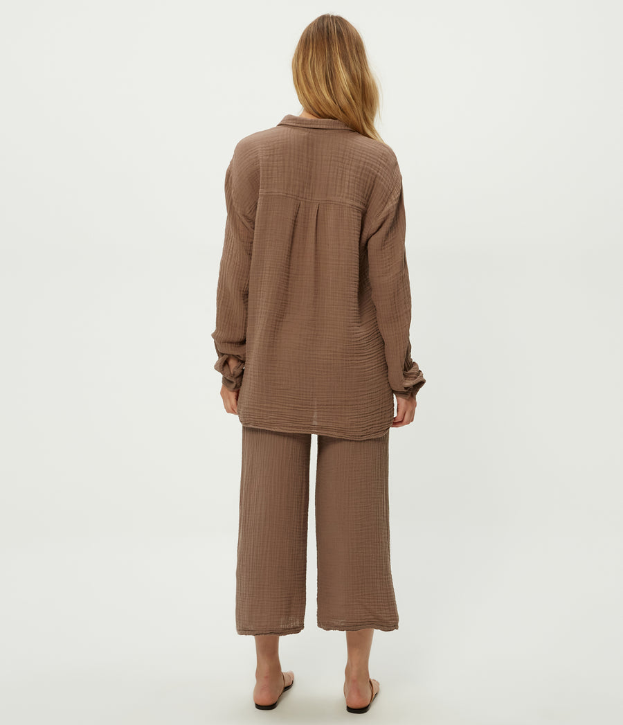 Medina Cropped Gauze Pant in Cobblestone  Back View #COBBLESTONE