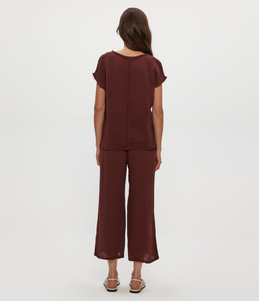 Medina Cropped Gauze Pant in ESPRESSO Brown Back View #ESPRESSO