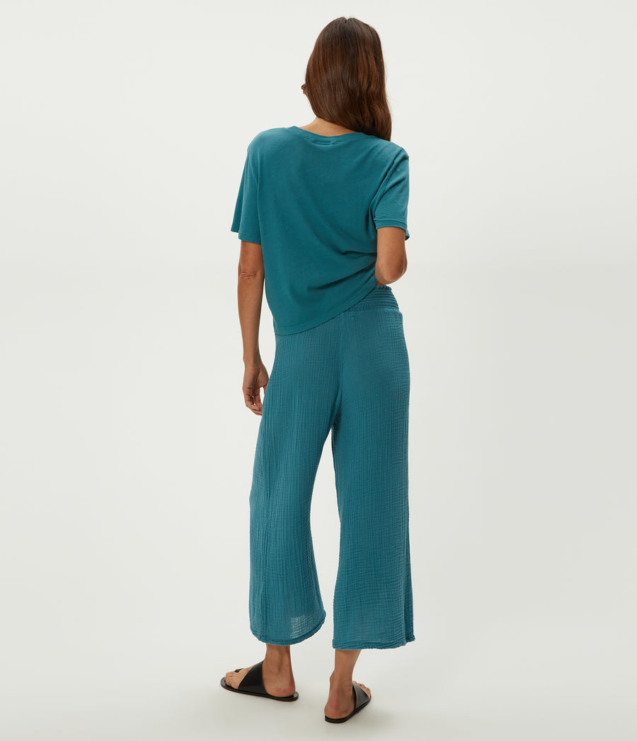Medina Cropped Gauze Pant in GLAZE Blue Back View #GLAZE
