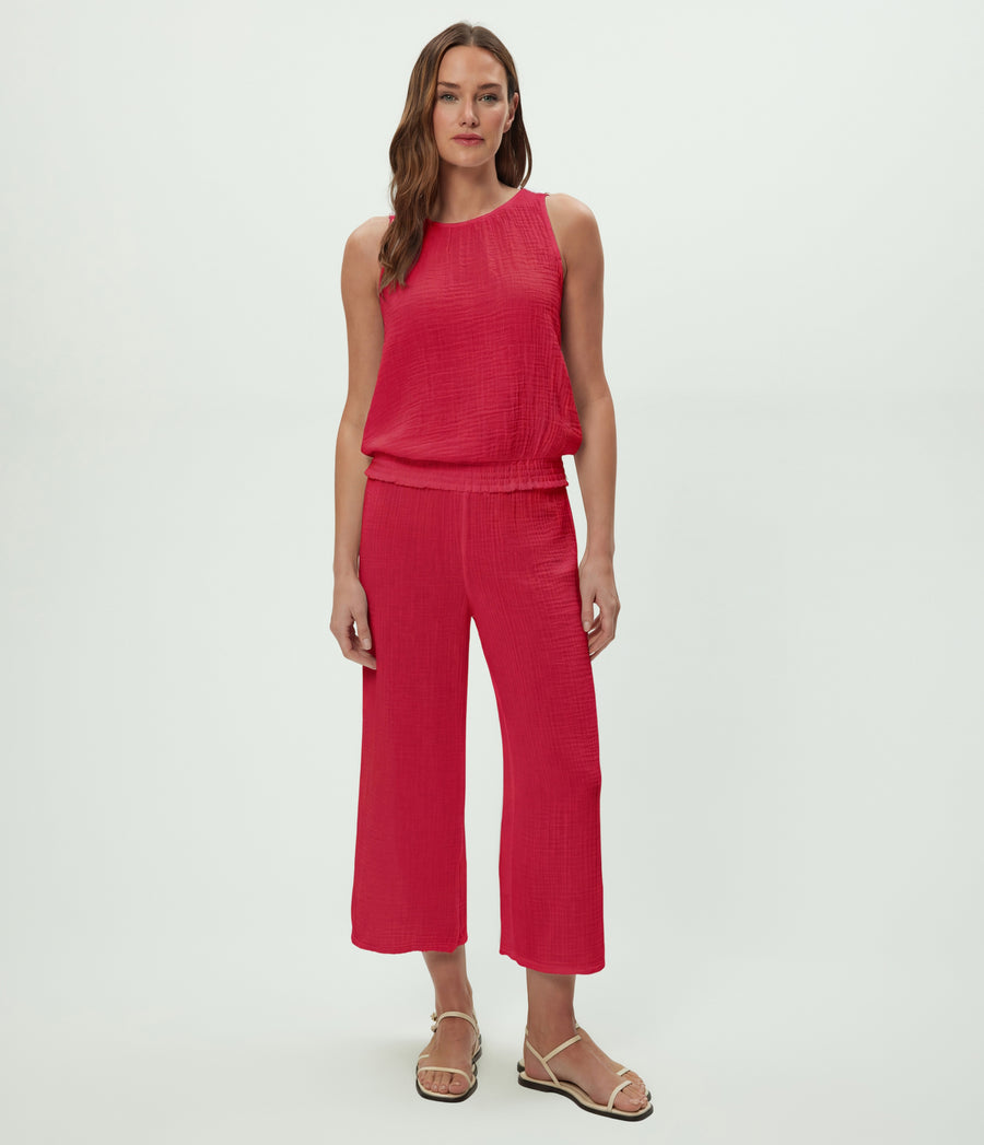 Medina Cropped Gauze Pant in Lacquer Red Full Body View #LACQUER