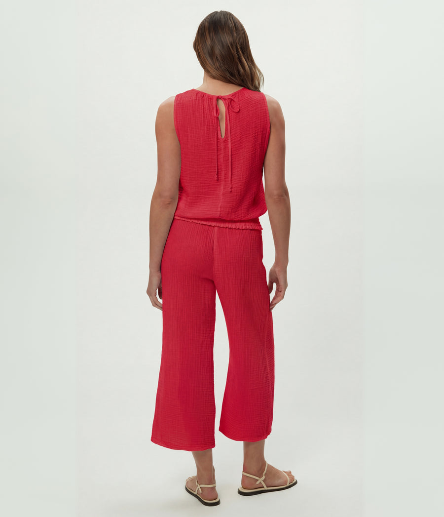Medina Cropped Gauze Pant in Lacquer Red Back View #LACQUER