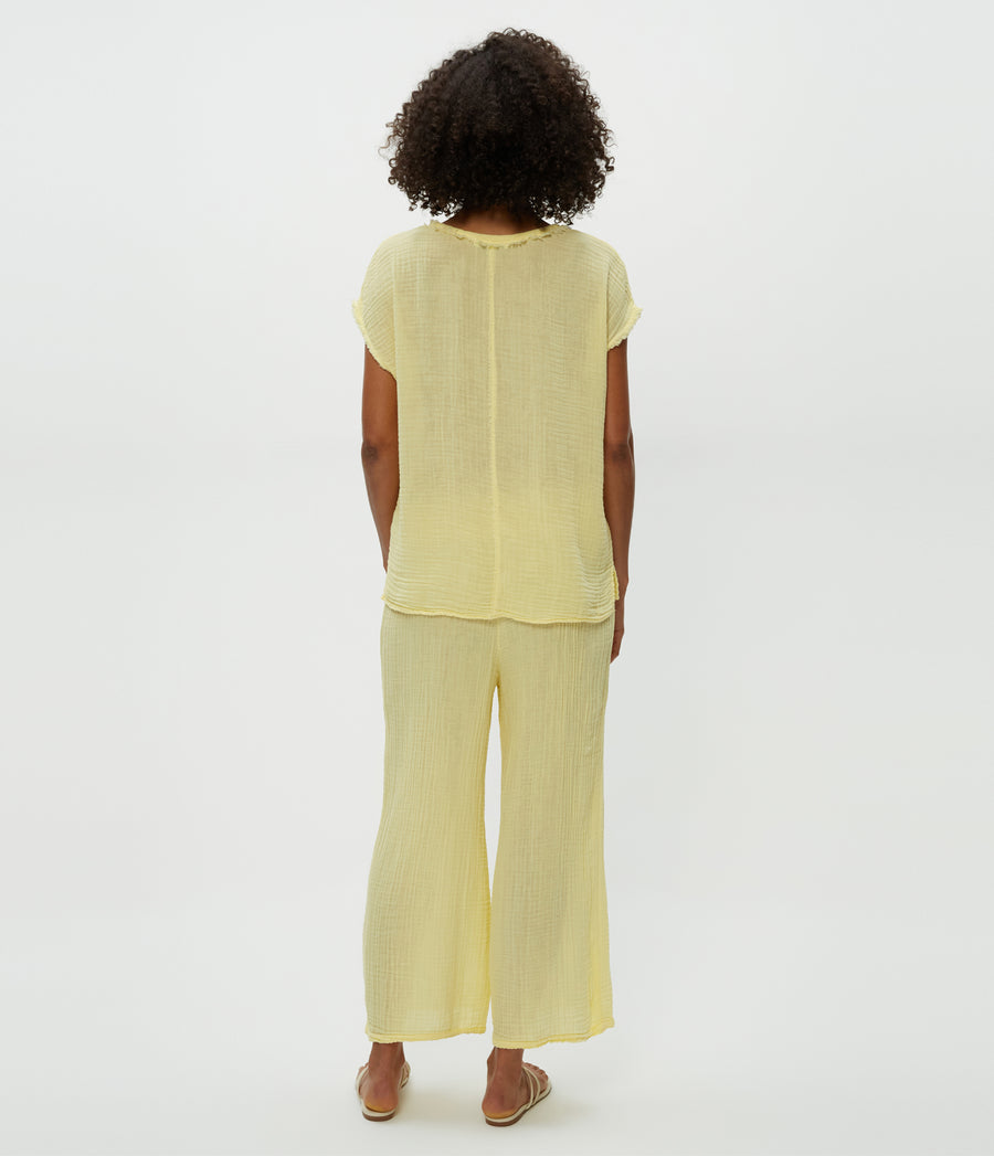 Medina Cropped Gauze Pant in Lemonade Yellow Back View #LEMONADE