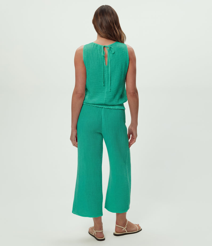 Medina Cropped Gauze Pant in Maldives Green Back View #MALDIVES