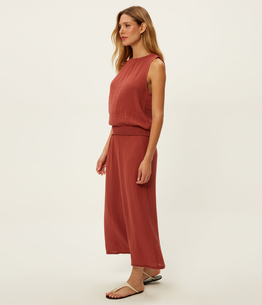 Medina Cropped Gauze Pant in MUSE ORANGE Combo Side View #MUSE