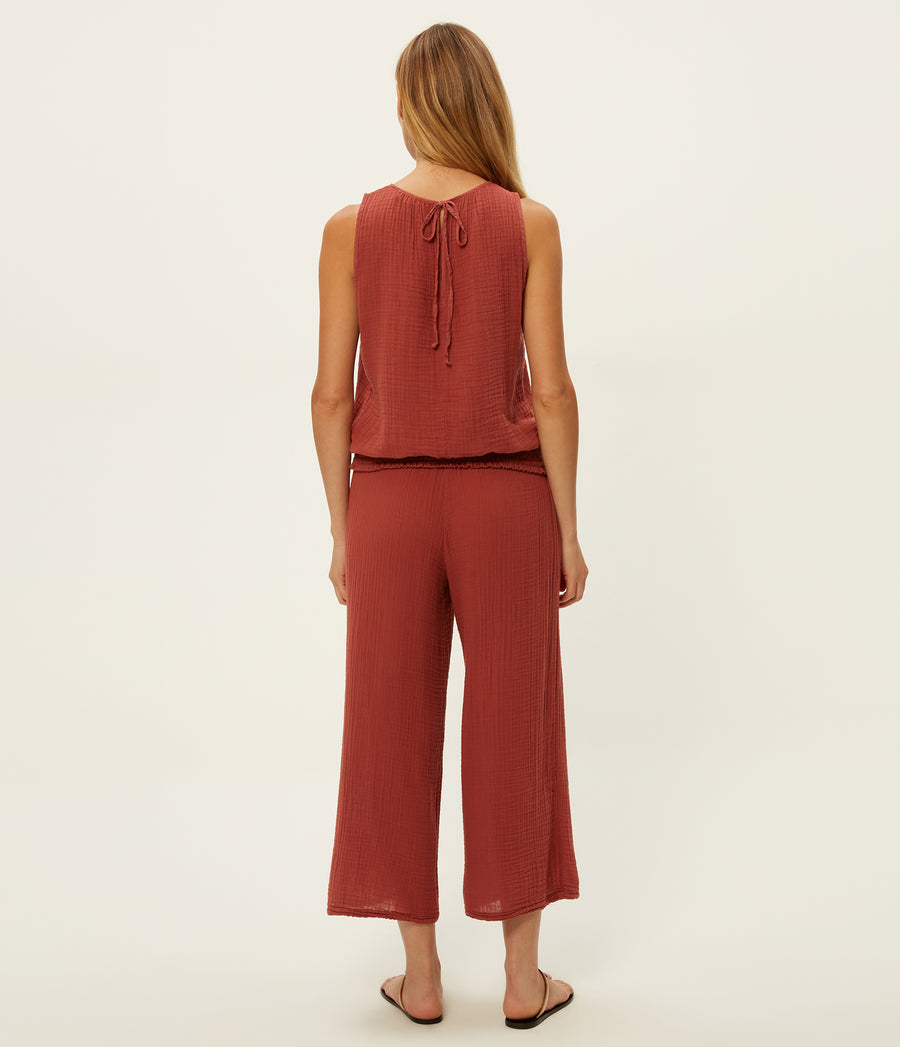 Medina Cropped Gauze Pant in MUSE ORANGE Combo Back View #MUSE