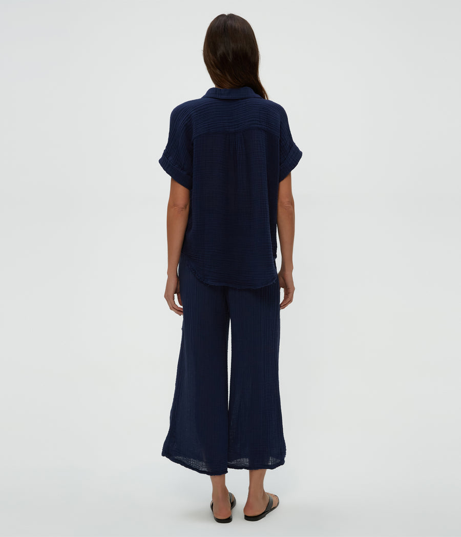 Medina Cropped Gauze Pant in Nocturnal Blue Back View #NOCTURNAL