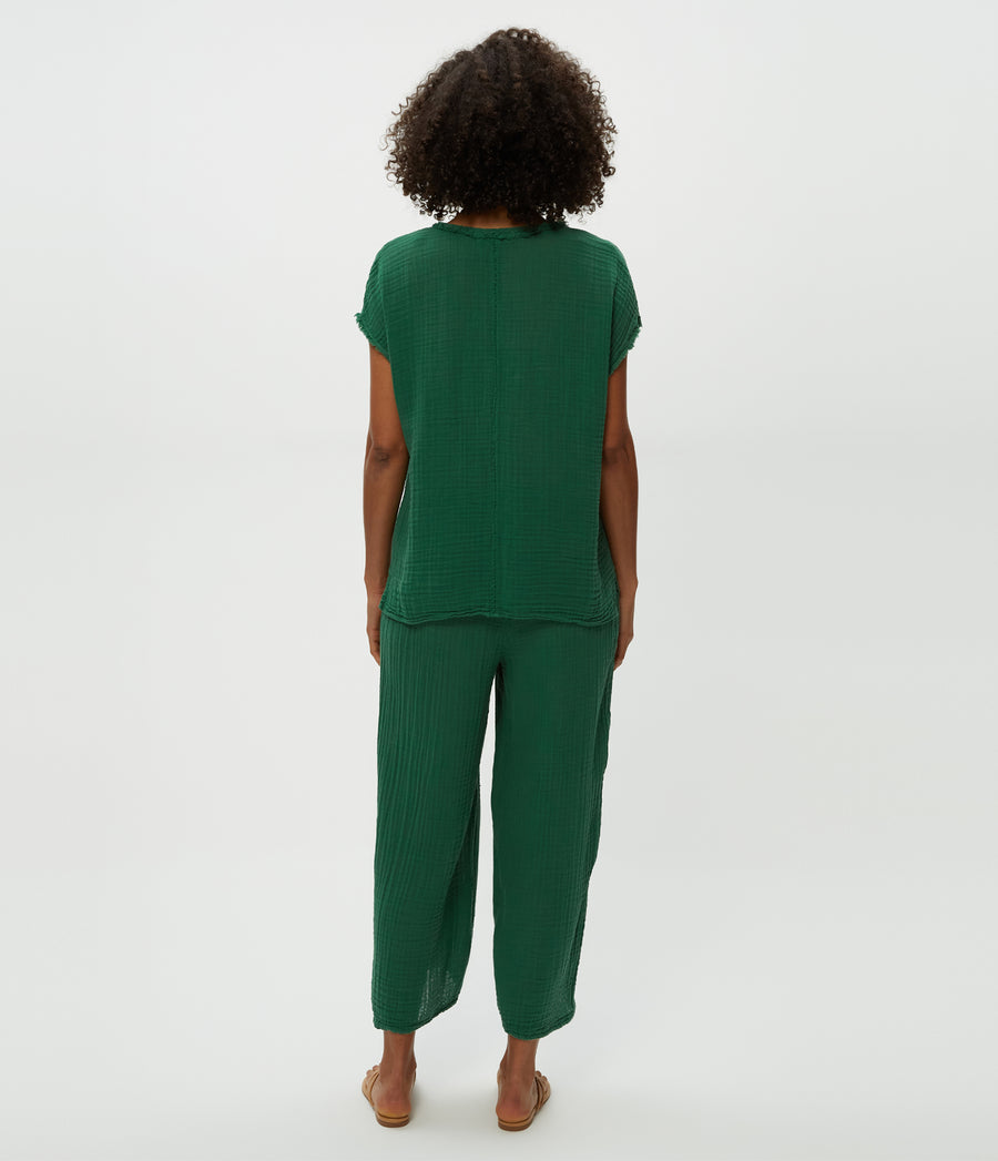 Medina Cropped Gauze Pant in Palm Green Back View #PALM