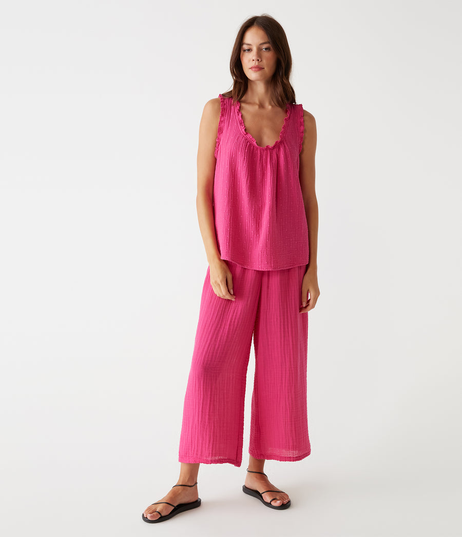 Medina Cropped Gauze Pant in Pitaya Pink Full Body View #PITAYA