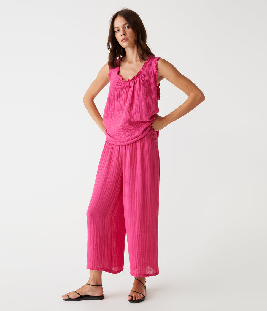 Medina Cropped Gauze Pant in Pitaya Pink Side View #PITAYA