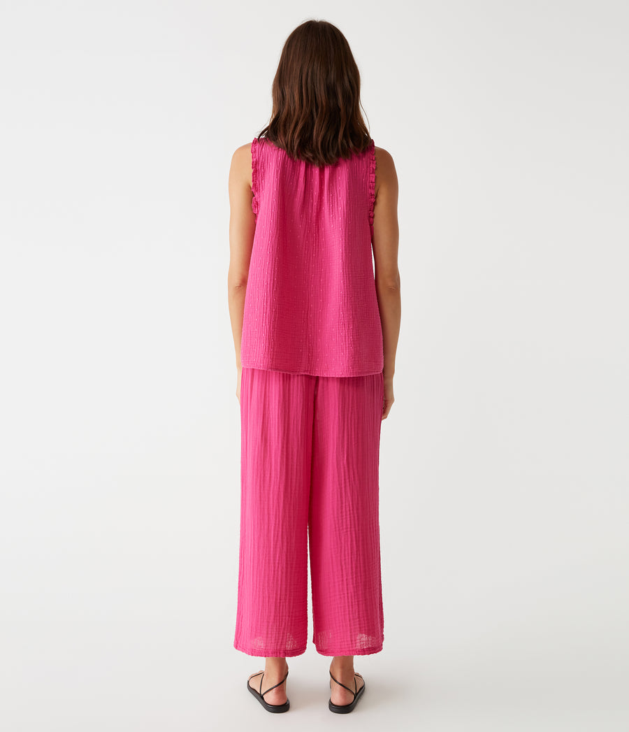 Medina Cropped Gauze Pant in Pitaya Pink Back View #PITAYA