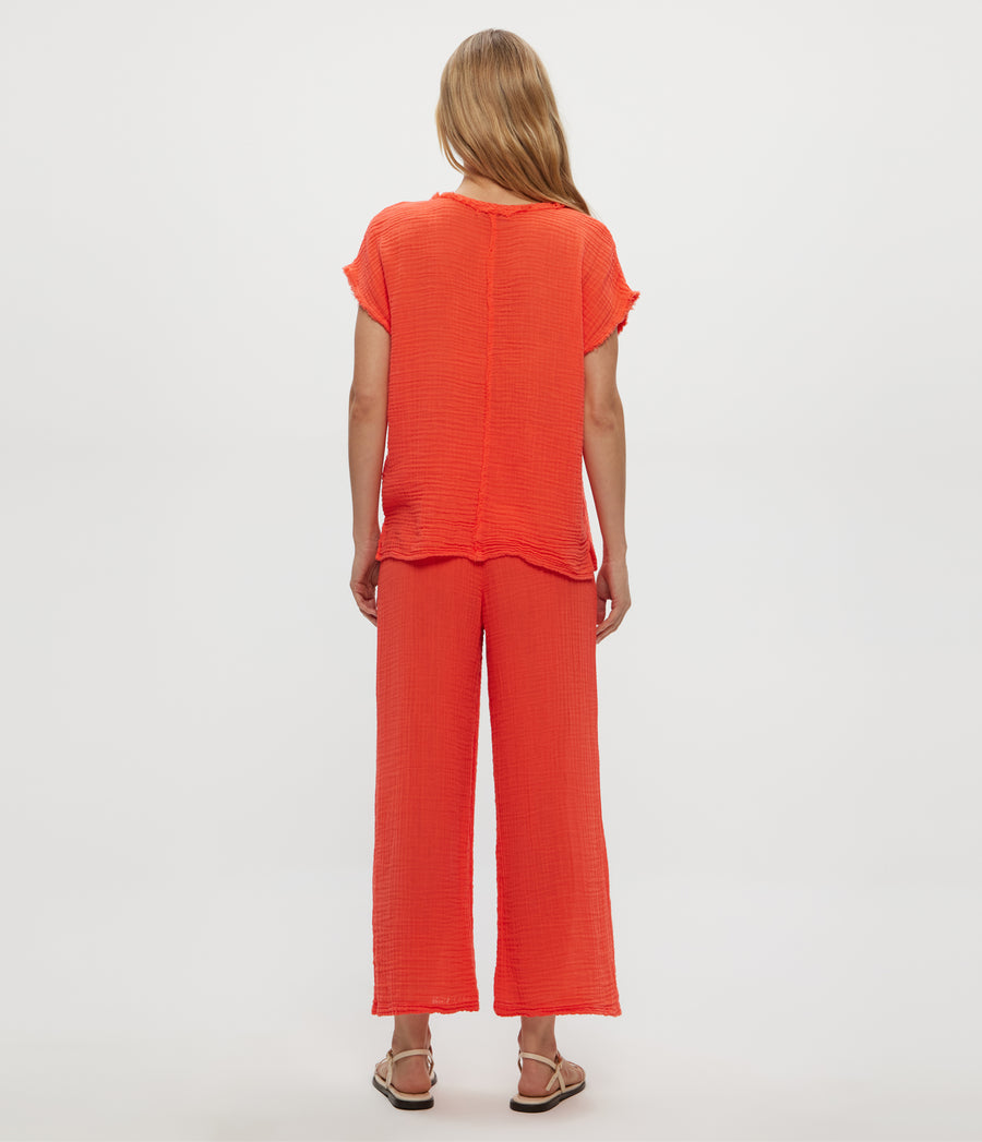 Medina Cropped Gauze Pant in PERSIMMON ORANGE Back View #PERSIMMON