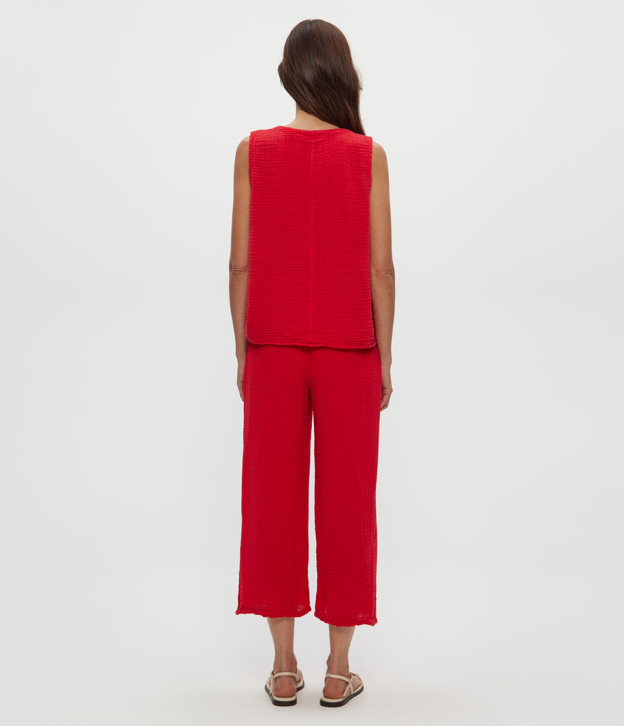 Medina Cropped Gauze Pant in Rumba Red Back View #RUMBA