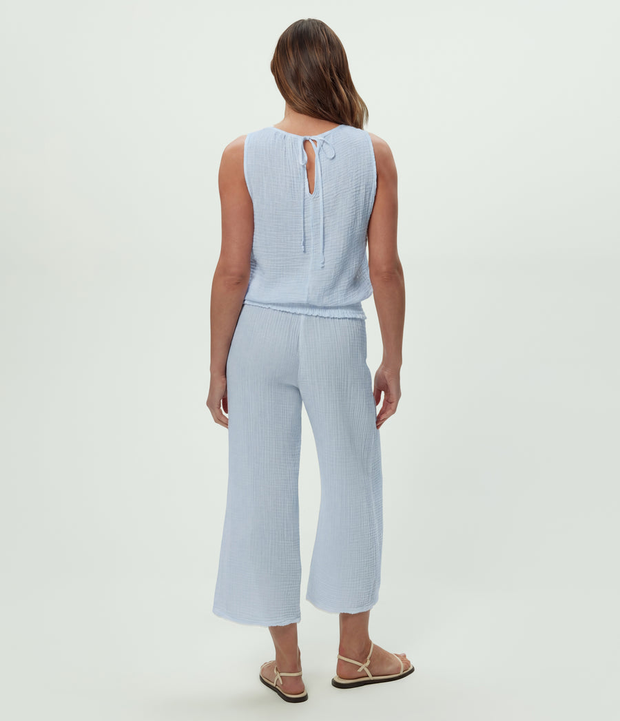 Medina Cropped Gauze Pant in SPLASH Blue  Back View #SPLASH