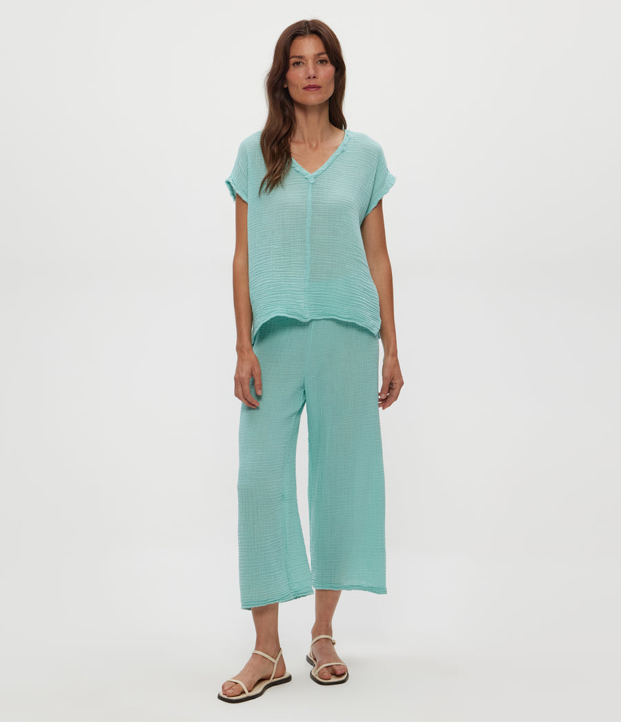 Medina Cropped Gauze Pant in SERENE BLUE Full Body View #SERENE