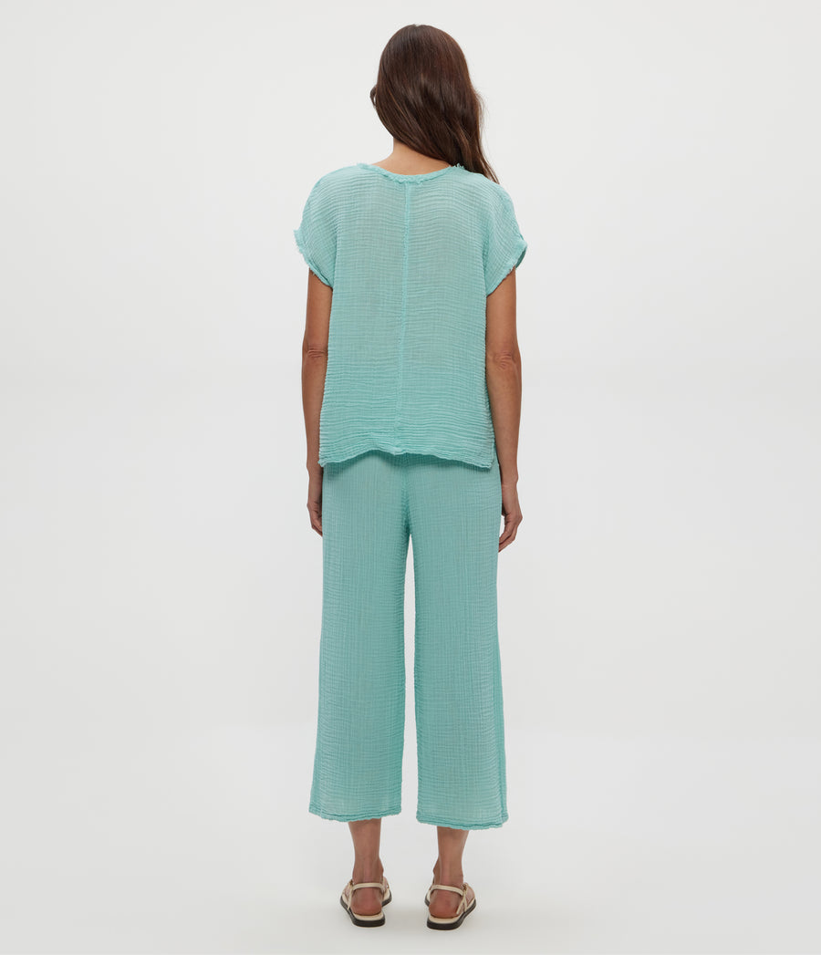 Medina Cropped Gauze Pant in SERENE BLUE Back View #SERENE