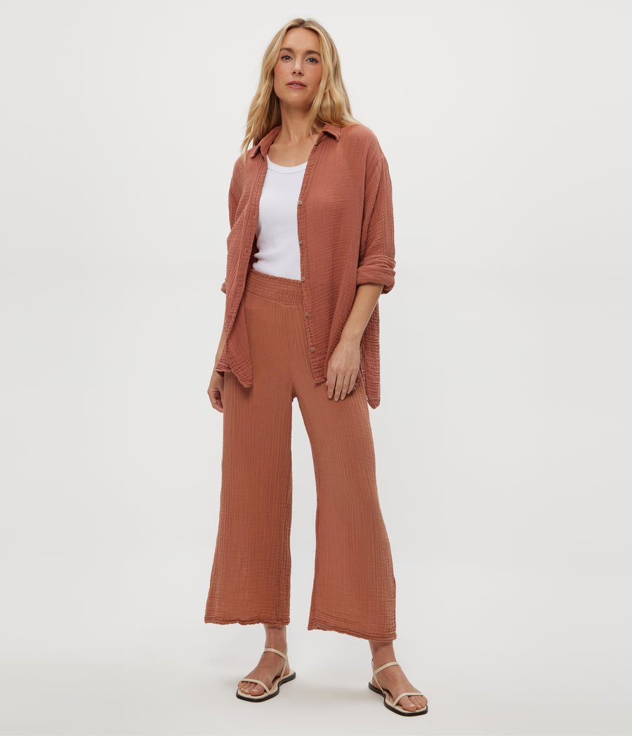 Medina Cropped Gauze Pant in TERRA Orange Full Body View #TERRA