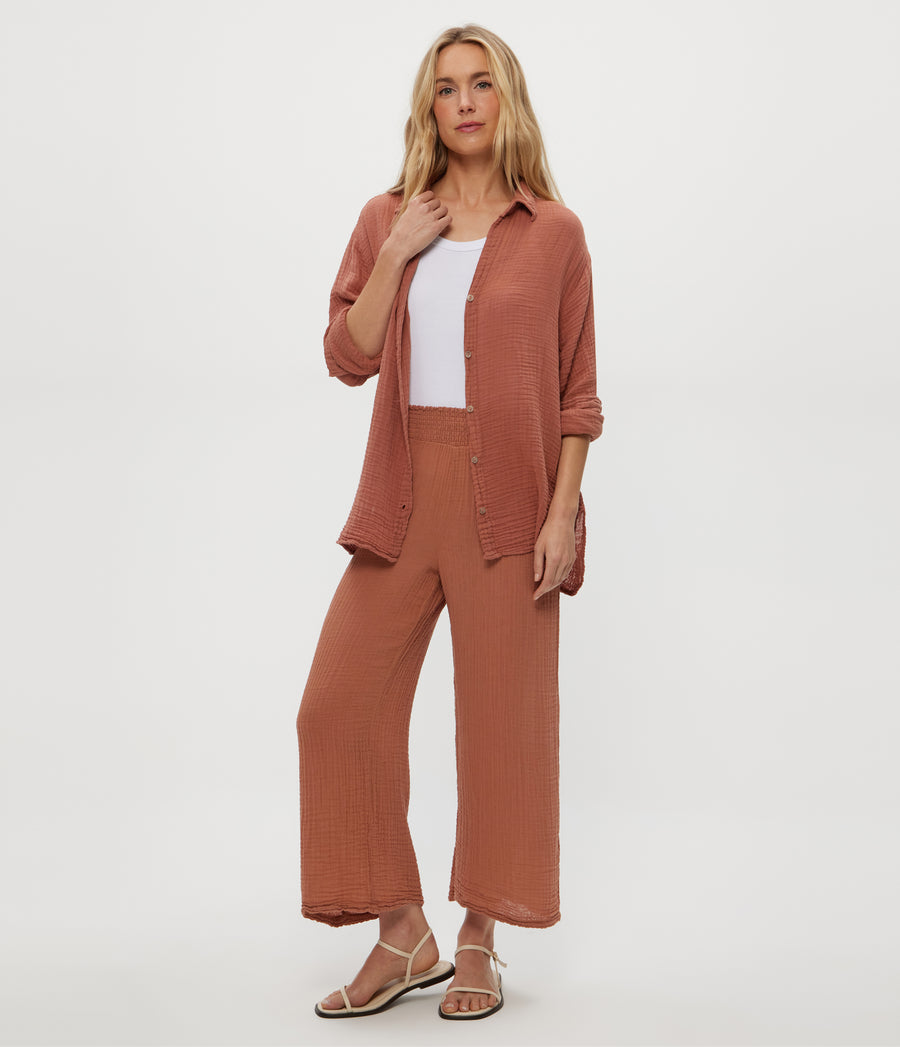 Medina Cropped Gauze Pant in TERRA Orange Full Body View #TERRA