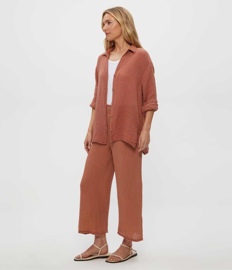 Medina Cropped Gauze Pant in TERRA Orange Side View #TERRA