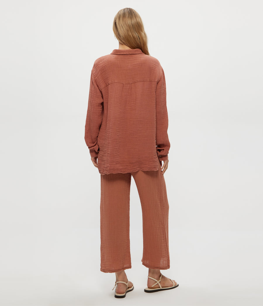 Medina Cropped Gauze Pant in TERRA Orange Back View #TERRA