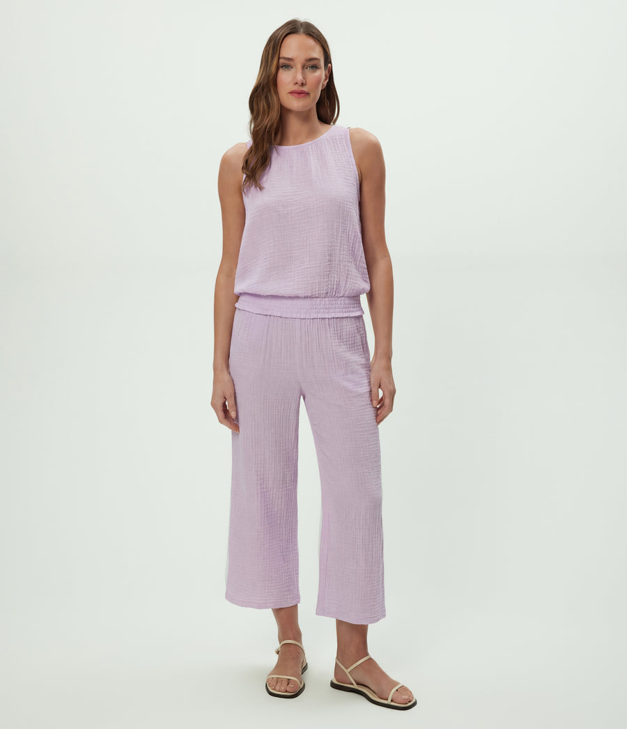 Medina Cropped Gauze Pant in WHIMSY PURPLE Full Body View #WHIMSY