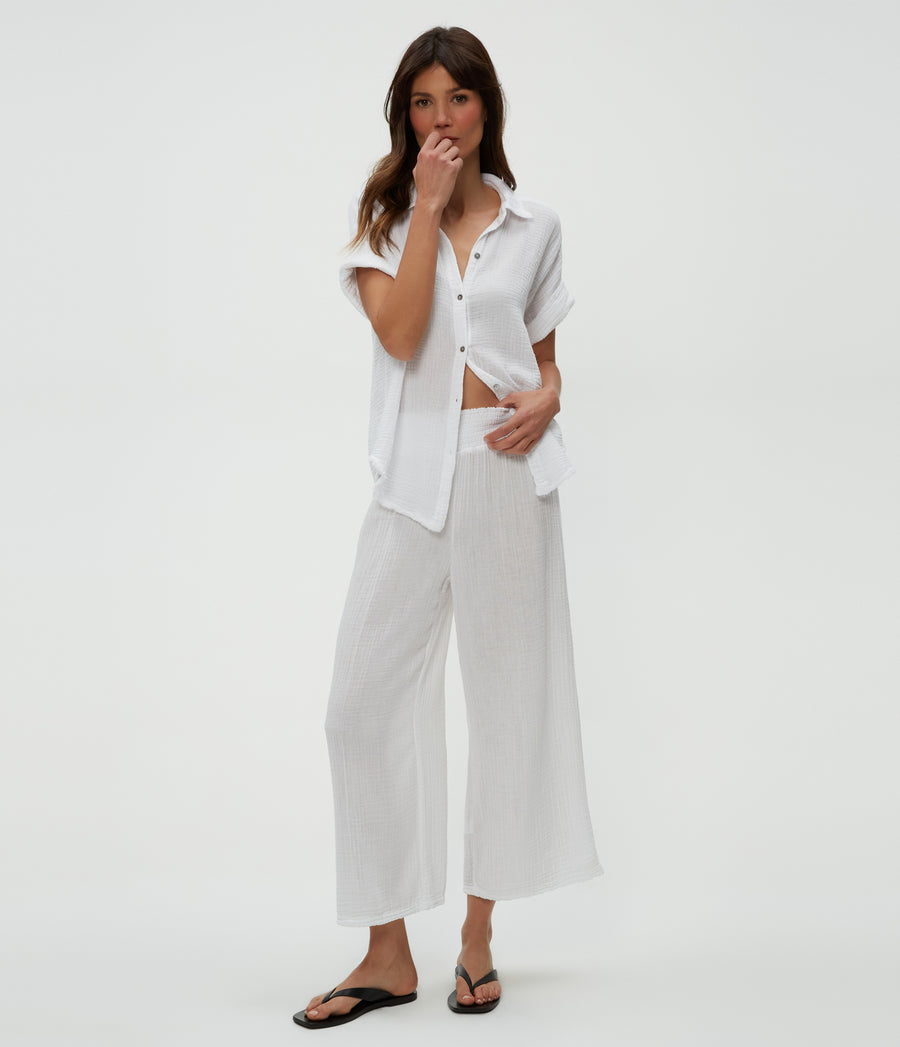 Medina Cropped Gauze Pant in White  Full Body View #WHITE