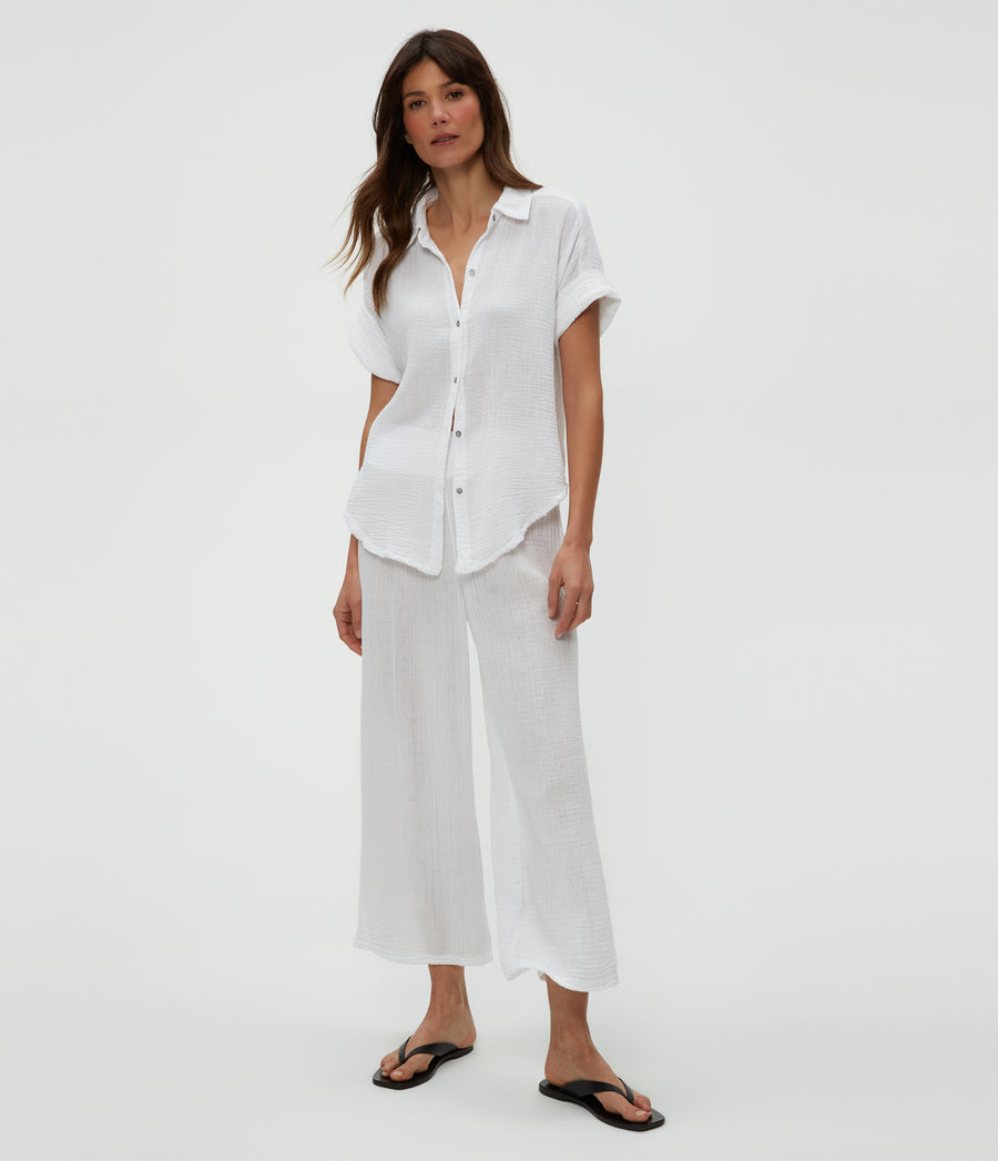 Medina Cropped Gauze Pant in White  Side View #WHITE