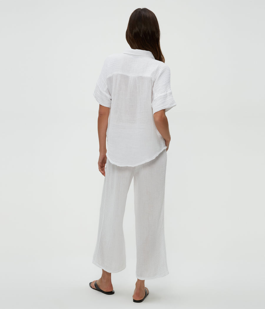 Medina Cropped Gauze Pant in White  Back View #WHITE