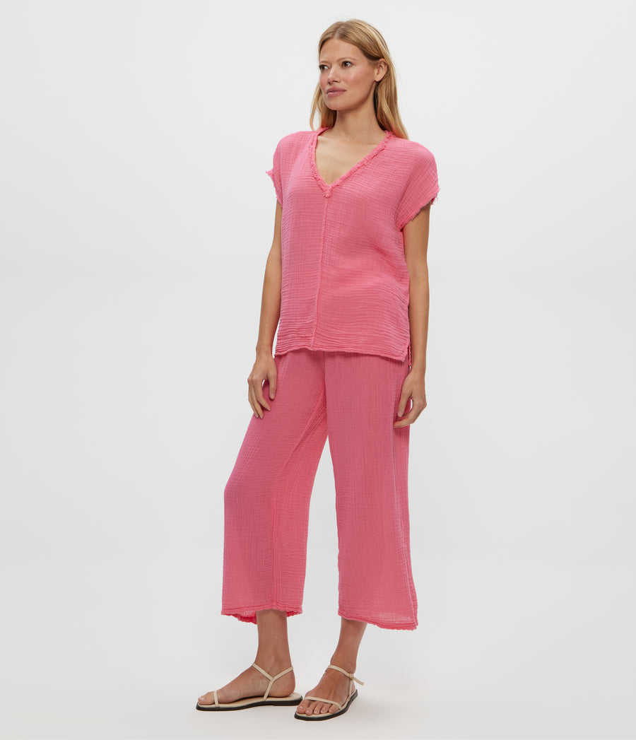 Medina Cropped Gauze Pant in ZINNIA PINK Side View #ZINNIA