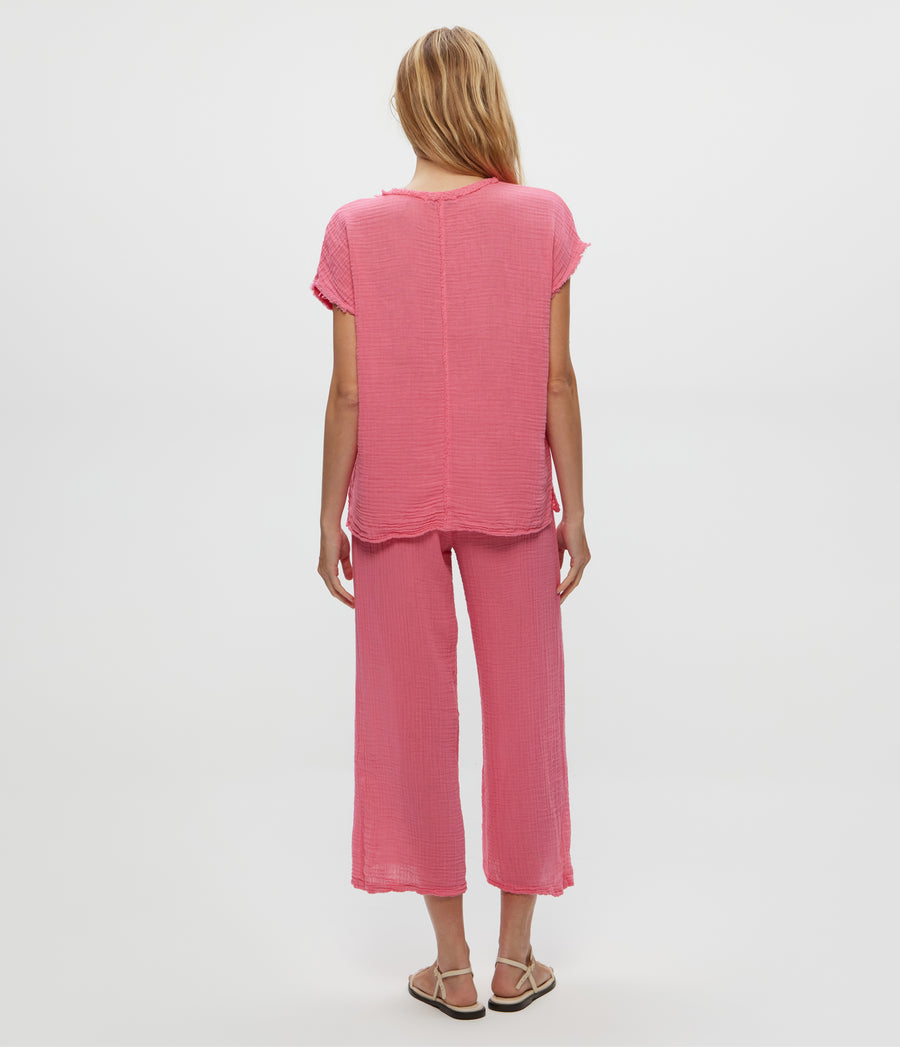 Medina Cropped Gauze Pant in ZINNIA PINK Back View #ZINNIA