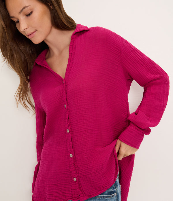 Leo Gauze Button Down Shirt FRENCH ROSE / XL #FRENCH ROSE