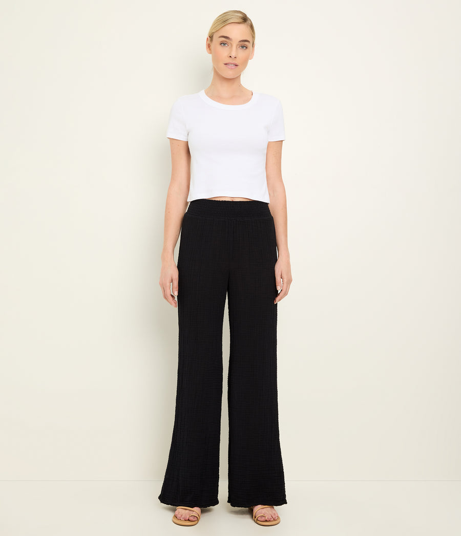 Susie Gauze Pant in Black Close up View #BLACK