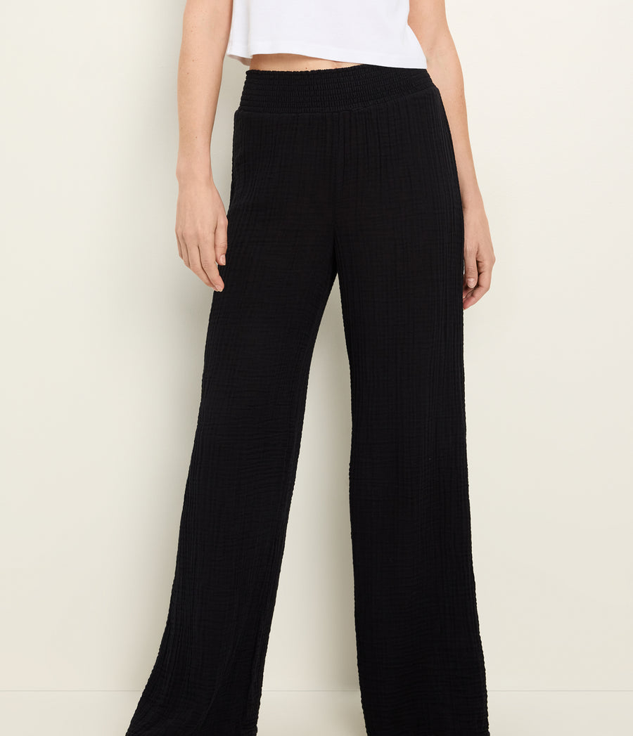 Susie Gauze Pant in Black Close up View #BLACK