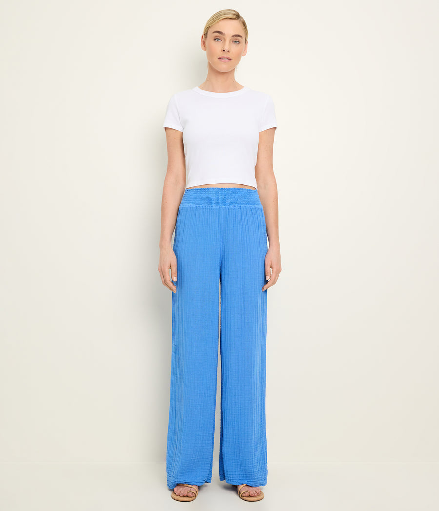 Susie Gauze Pant in BABY BLUE Blue Full Body View #BLUE RIBBON