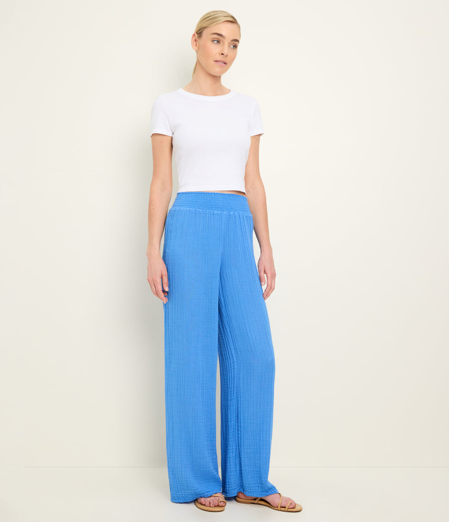 Susie Gauze Pant in BABY BLUE Blue Side View #BLUE RIBBON