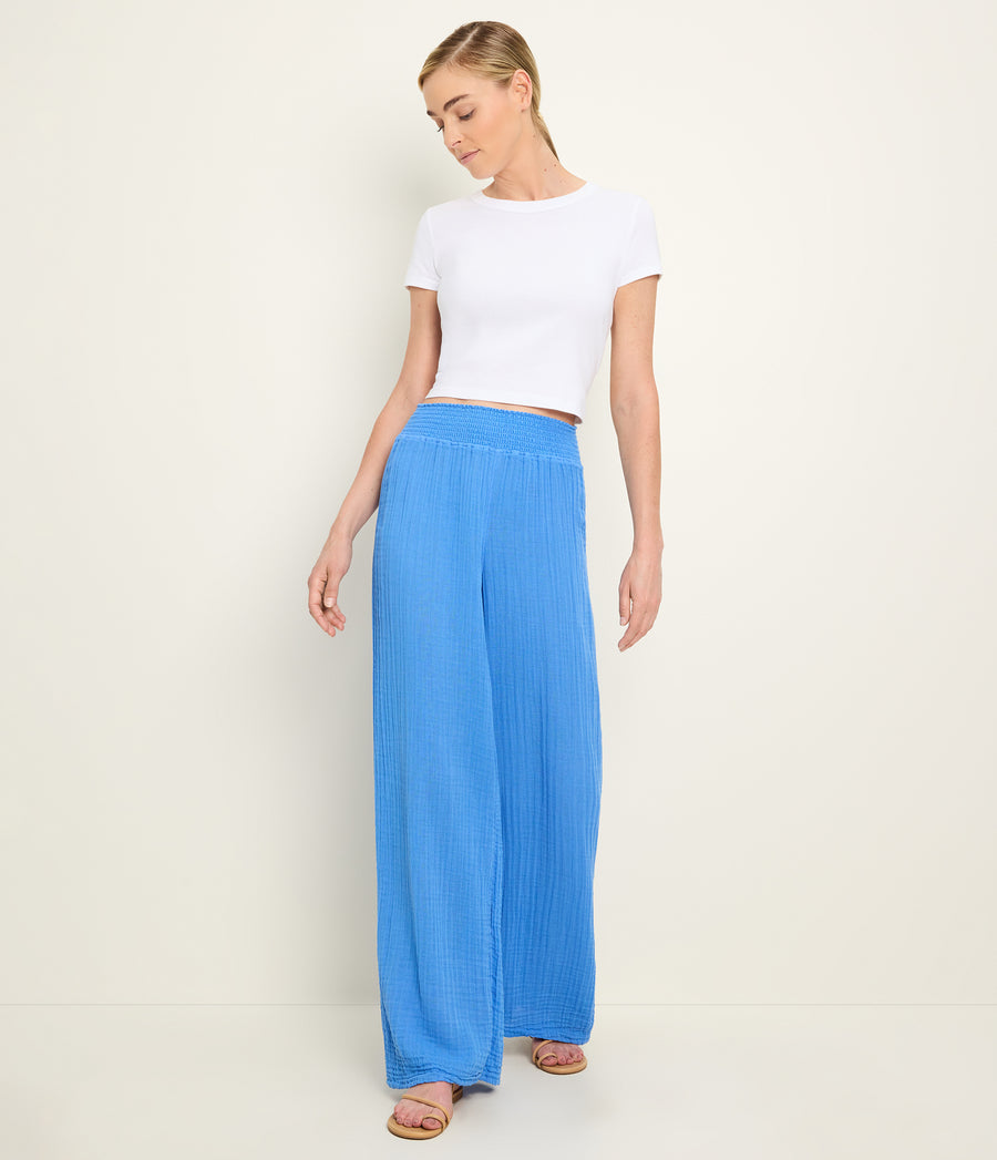 Susie Gauze Pant in BABY BLUE Blue Close up View #BLUE RIBBON