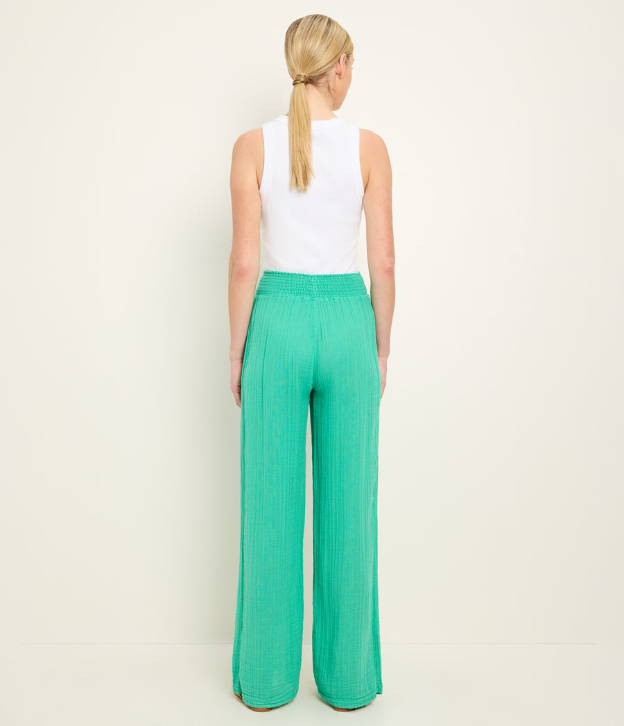 Susie Gauze Pant in MALDIVES Green Back View #MALDIVES